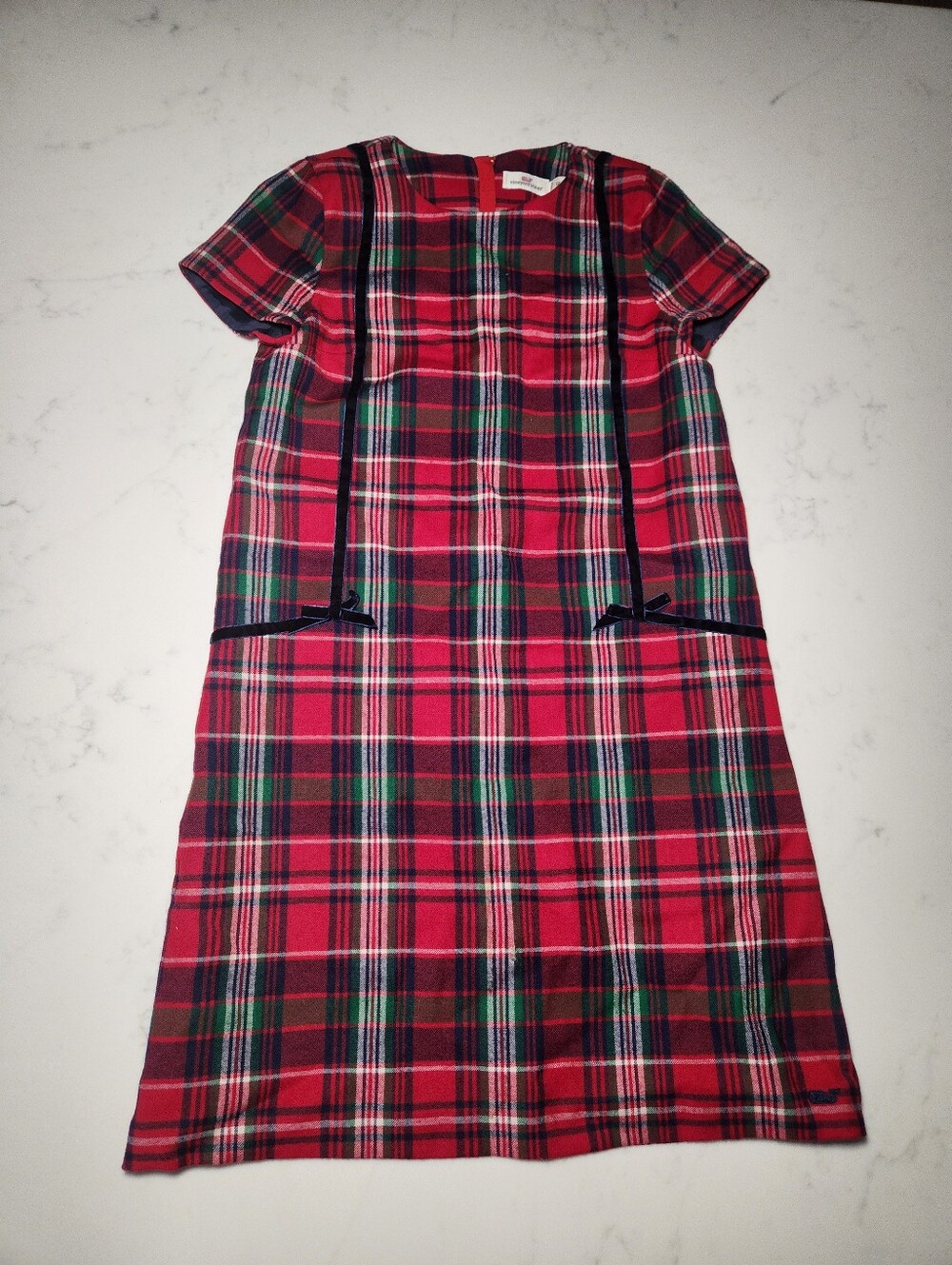 Girls Size 12 Vineyard Vines Holiday Red Plaid Short Sleeve Shift Dress
